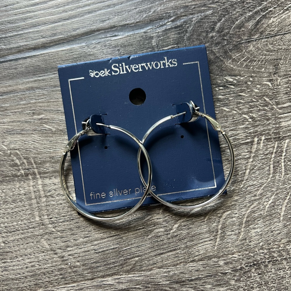 Belk Silverworks 40mm Silver Plated Hoop Earrings Classic Polished Hoops NWT - Picture 4 of 8